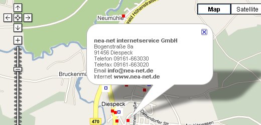 Beispiel für einen Firmeneintrag in der integrierten Google-Map